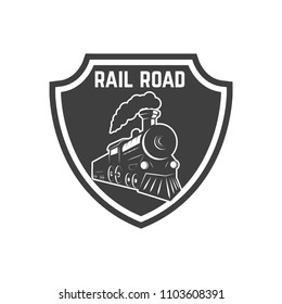 Emblem template with retro train. Design element for logo, label, sign. Vector image