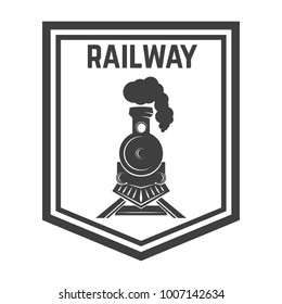Emblem template with retro train. Rail road. Locomotive. Design element for logo, label, emblem, sign. Vector illustration