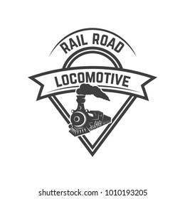 Emblem template with retro train. Rail road. Locomotive. Design element for logo, label, emblem, sign. Vector illustration