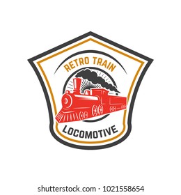 Emblem Template With Retro Train. Rail Road. Locomotive. Design Element For Logo, Label, Emblem, Sign. Vector Illustration