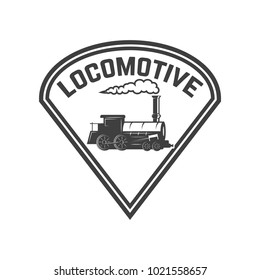 Emblem template with retro train. Rail road. Locomotive. Design element for logo, label, emblem, sign. Vector illustration