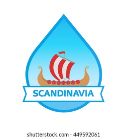 Emblem Template for Travel company of Scandinavia with Drakkar - Nordic Longship, Vector Travel Illustration isolated on white.