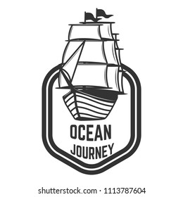 Emblem template with vintage ship. Design element for logo, sign, label. Vector image