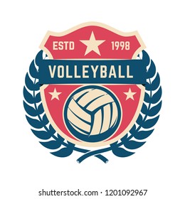 Emblem template with volleyball ball. Design element for logo, label, sign. Vector illustration