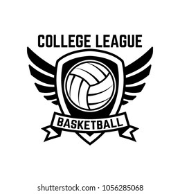 Emblem template with volleyball ball isolated on white background. Design element for logo, label, emblem, sign. Vector illustration