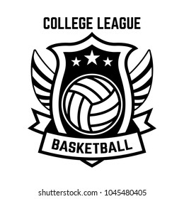 Emblem template with volleyball ball and wings isolated on white background. Design element for logo, label, emblem, sign. Vector illustration