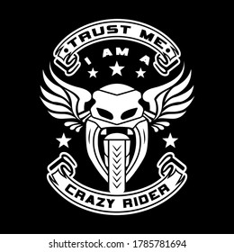 Emblem template with winged motorcycle motor. Design element for poster, logo, label, sign, t shirt. Custom motorcycle typography, t-shirt graphics, vectors.