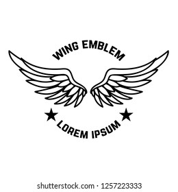 Emblem template with wings. Design element for label, sign, logo, banner. Vector illustration