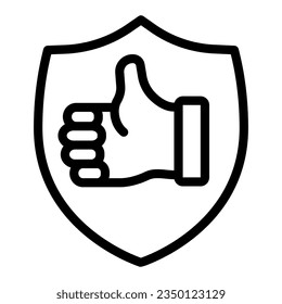 Emblem and thumb up line icon, web security concept, approved protection shield sign on white background, Best Shield icon in outline for mobile web design. Vector graphics.