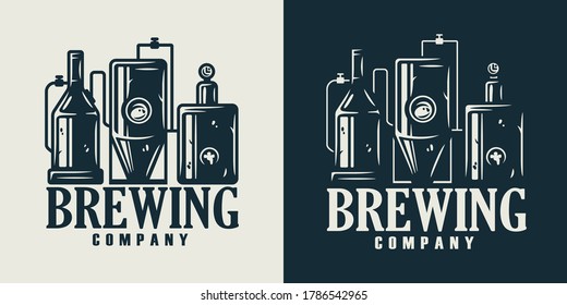 Emblem of traditional brewing process, production craft beer, brewery factory