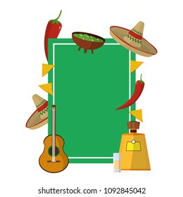 emblem with traditional mexican food and accessories