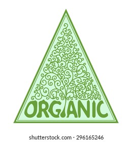 Emblem of Tree with curls, outline symbol, ecology concept template. Logo organic Mark. Vector illustration.