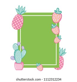 emblem with tropical fruits and cactus plant vector illustration
