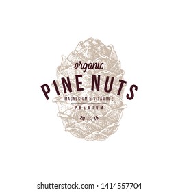 Emblem with type design and hand drawn cedar bump . Vector illustration