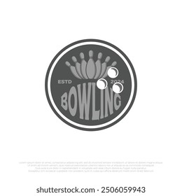 emblem of typography on bowling ball logo template vector. illustration design of bowling ball and pins