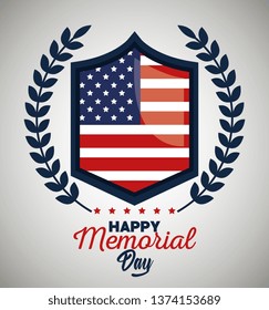 emblem usa flag with branches leaves to celebration