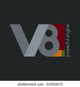  Emblem V8, V8 Powerfull Engine,  Vector Illustration