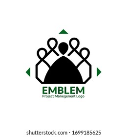 emblem vector of 5 persons gathered together for team working _ company logo design