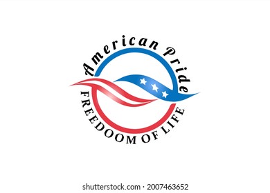 Emblem vector logo element with abstract illustration of Eagle Head with American Flag Pattern. American day emblem