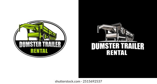 The emblem vector logo illustration features a dumpster trailer rental. Captures the essence of a dump trailer with a clean and professional look, making it ideal for branding and promotional material