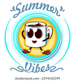 emblem vector mascot of two characters from a cute mug in front of a circle with the words summer fibes