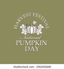 emblem of vegetable pumpkins with green leaves isolated on green background