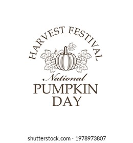 emblem of vegetable pumpkins with green leaves isolated on white background