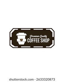Emblem vintage coffee logo vector, Retro badge coffee cup logo, Premium coffee shop bar brand symbol icon.