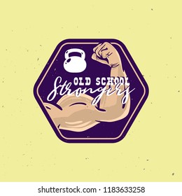 Emblem of vintage gym, fitness strong club. Graphic design for t-shirt prints stock vector