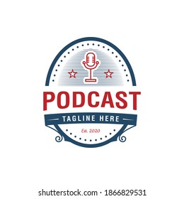 Emblem vintage podcast logo premium vector