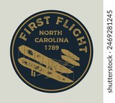 Emblem vintage sticker patch logo illustration of North Carolina. First flight