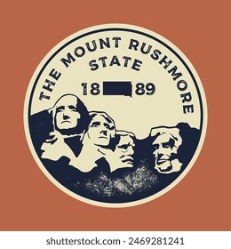 Emblema vintage etiqueta engomada parche logo ilustración de Dakota del Sur. El Monte Rushmore