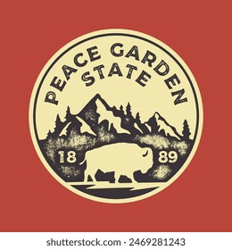 Emblem vintage sticker patch logo illustration of North Dakota. Peace Garden State