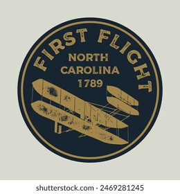 Emblem vintage sticker patch logo illustration of North Carolina. First flight