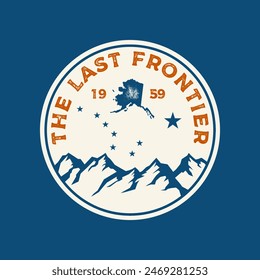 Emblem vintage sticker patch logo illustration of Alaska. The last frontier