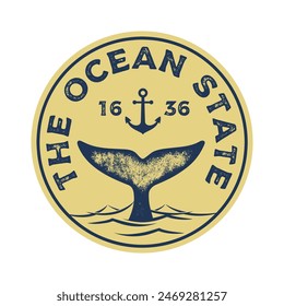 Emblem vintage sticker patch logo illustration of Rhode Island. The Ocean State.