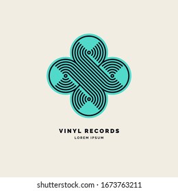 Emblem of the Vinyl record. Linear sign. Vector illustration music on grey background.