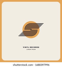 Emblem of the Vinyl record. Linear sign. Vector illustration music on grey background.