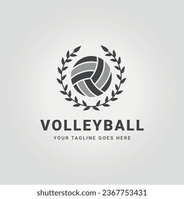 emblem of volleyball club logo with creeping leaf plant vector, illustration of volleyball academy design