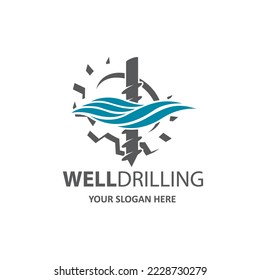 emblem of water well drilling isolated on white background