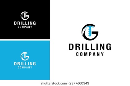 emblem of water well drilling logo with letter g vector illustration