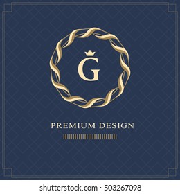 Emblem of the weaving circle. Monogram design elements, graceful template. Simple logo design Letter G for Royalty, business card, Boutique, Hotel, Heraldic, Web design, Jewelry. Vector illustration