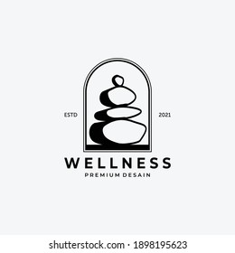 Emblem of Wellness Balance Logo Line Art and Vintage, Zen Vector Illustration, Spa Design Concept