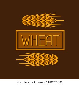 Emblem with wheat. Agricultural image natural golden ears of barley or rye. Objects for decoration bread packaging, beer labels. 