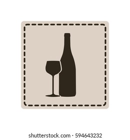 emblem wine bottle with glass icon, vector illustraction design
