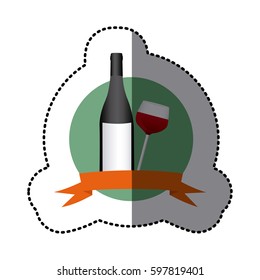 emblem wine bottle and glass with wine, vector illustraction design