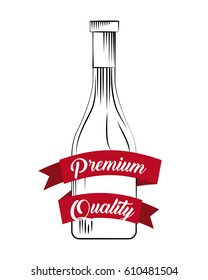emblem with wine bottle icon over white background. colorful design. vector illustration