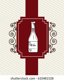 emblem with wine bottle icon over white background. colorful design. vector illustration