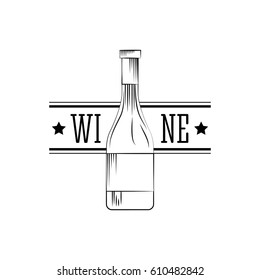 emblem with wine bottle icon over white background. vector illustration