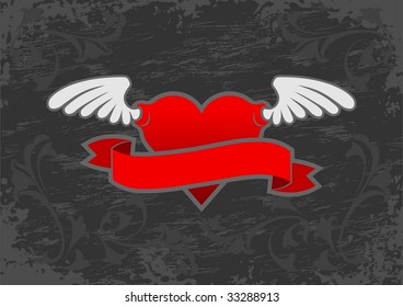 An Emblem of a Winged Heart. Vector graphics created with a grunge style.